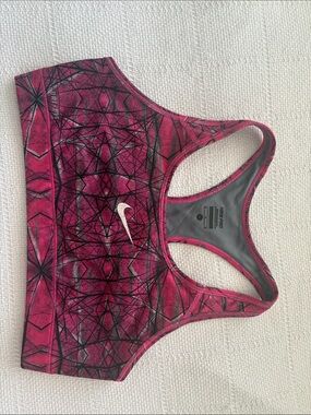 NIKE PRO DRI FIT Womens Active Fitness Sports Bra Geometric Print Pink Black